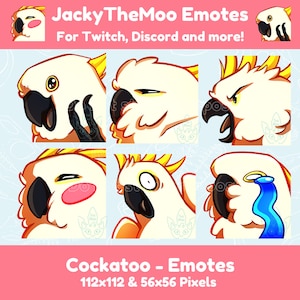 6 Funny Cockatoo Emotes - Stream, Chat, Discord, Emotes, Badges, Twitch, Youtube, Gaming - Ready to Use