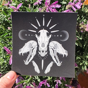 Guerrier - Noir et Blanc - Art Print 10 cm x 10 cm Skull Bones Wolf Rabbit