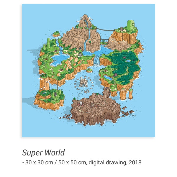 Super World - digital drawing - Super Mario World map - SNES video games - nostalgia fan art
