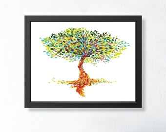 Tree of Life Print bright colours nature print colourful rainbow tree art