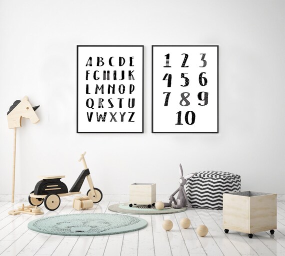 Alphabet Poster Set of 2 Printable Art Modern Nursery Print | Etsy