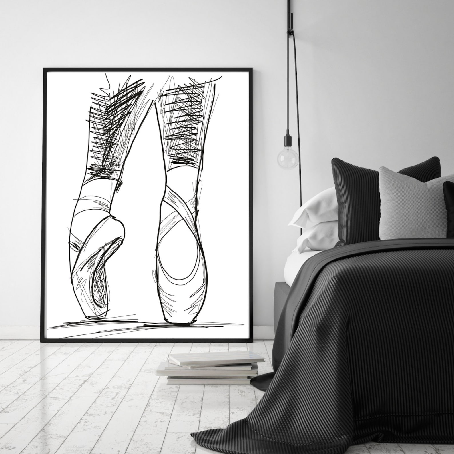 ballet shoes and abstract circles prints ~ set of 2 prints~instant download~large wall art~bed room and living room decor~ballet