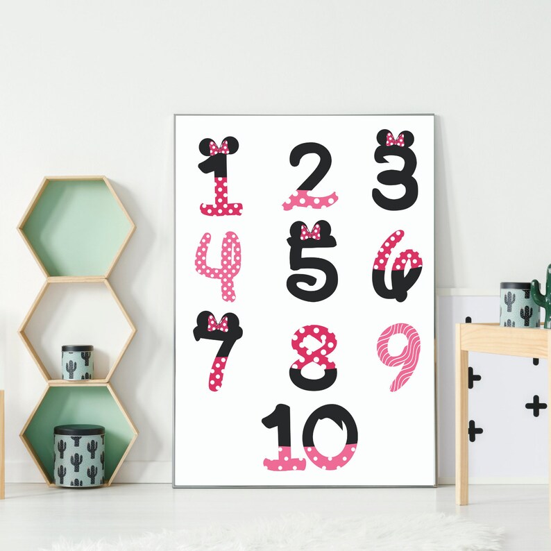 minnie mouse letters and numbers posters set of 2 printable etsy