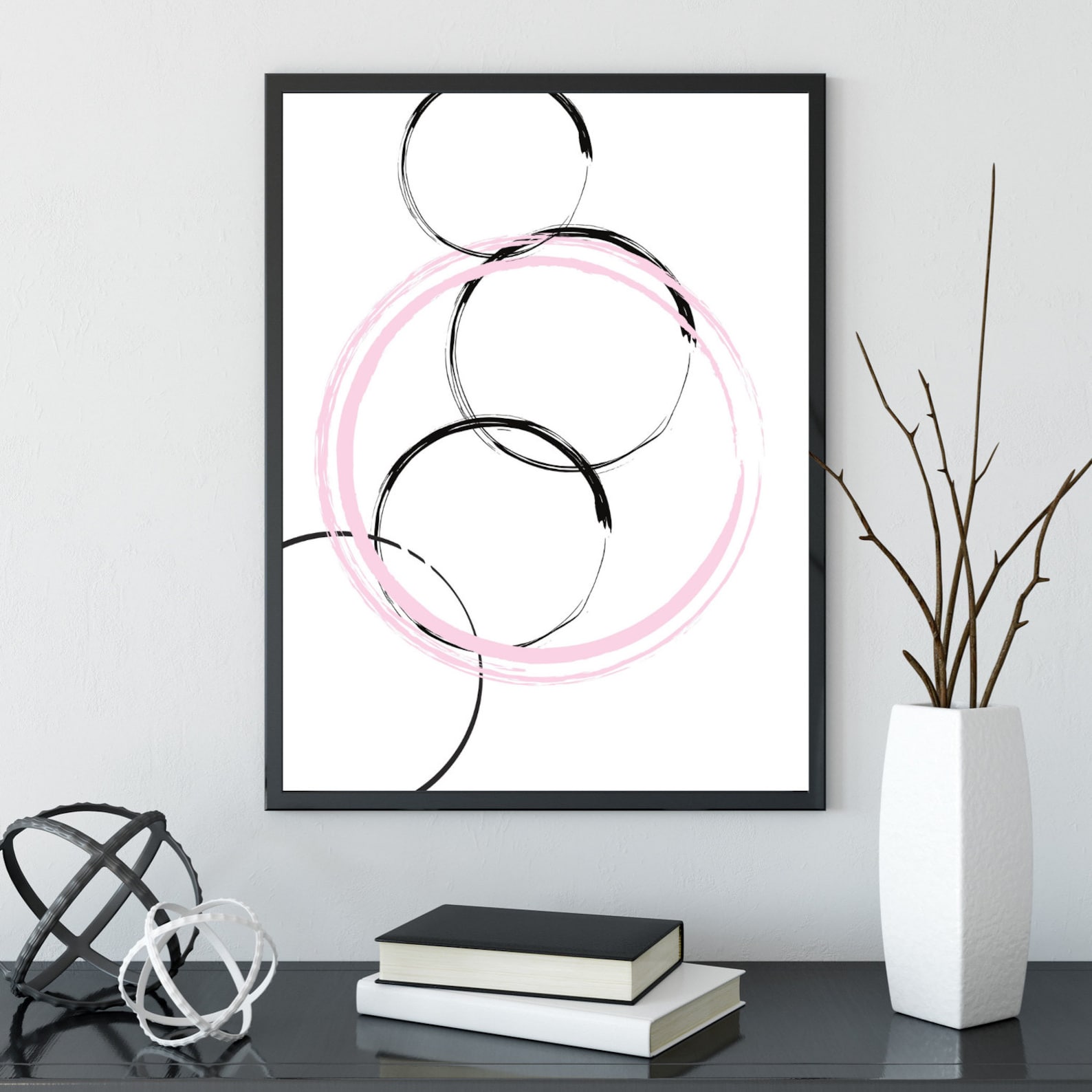 ballet shoes and abstract circles prints ~ set of 2 prints~instant download~large wall art~bed room and living room decor~ballet