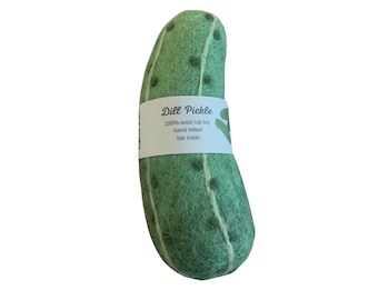 hand felted dill pickle wool cat toy | dill pickle wool cat toy | wool dill pickle cat kicker | pickle cat toy | needle felted cat toy