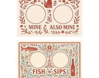 Reversible Cat Placemat: Scandinavian Floral, Fish, Sips Design