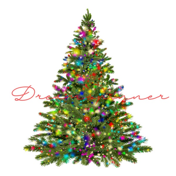 Christmas Tree with Gorgeous Multi-Colored Lights Overlay, PNG file