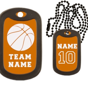 Basketball Dog Tag Necklace - Custom Engraved Dog Tag Necklace - Choose Tag Color, Silencer Color, and Add a Personal Message