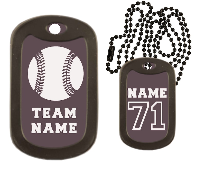Baseball Team Dog Tag Necklace Custom Engraved Dog Tag Etsy