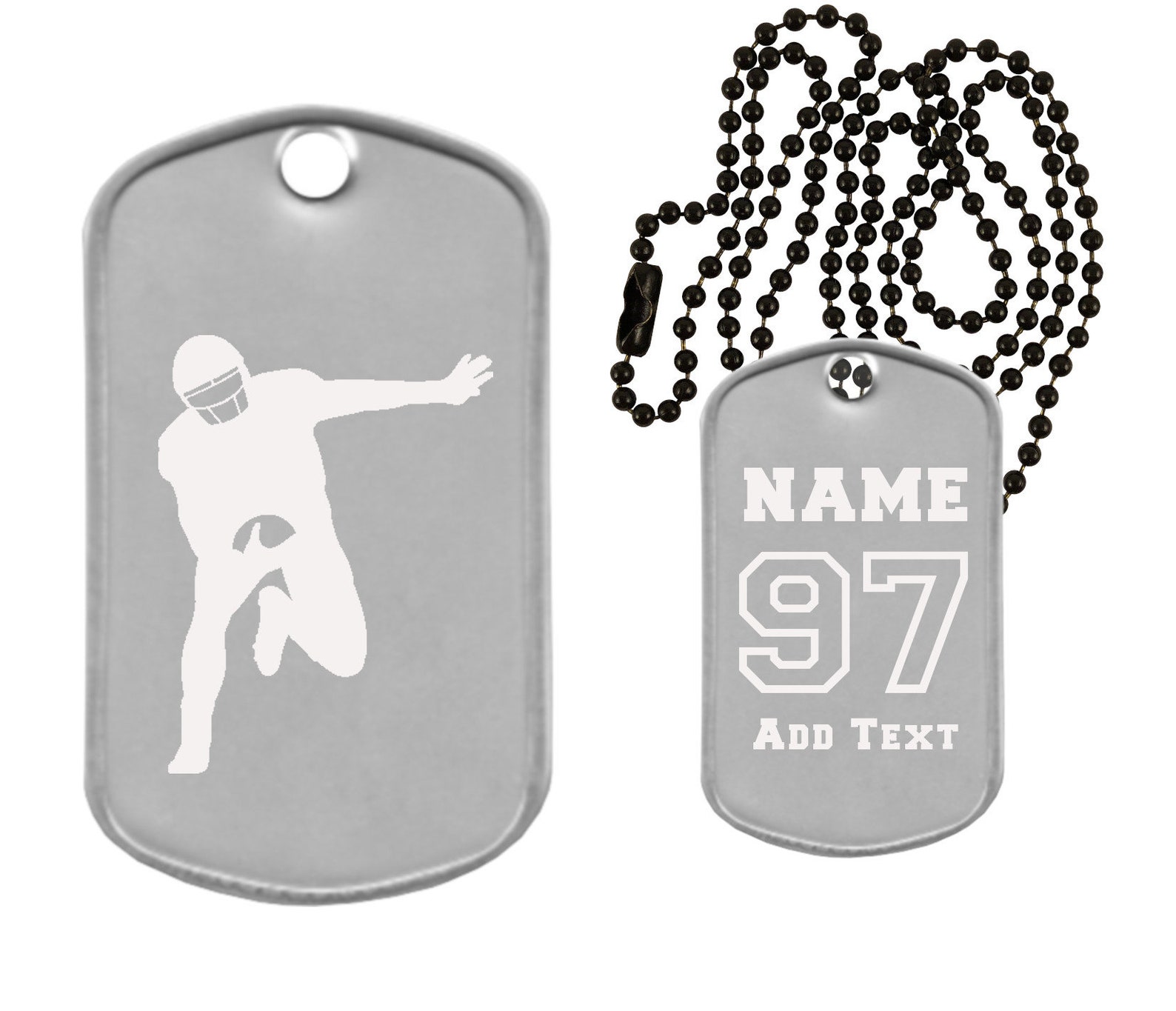 Football Dog Tag Necklace Custom Engraved Dog Tag Necklace Etsy