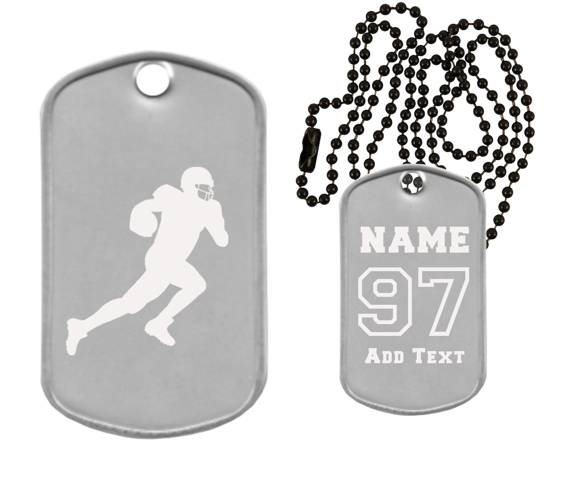 Football Dog Tag Necklace Custom Engraved Dog Tag Necklace Etsy