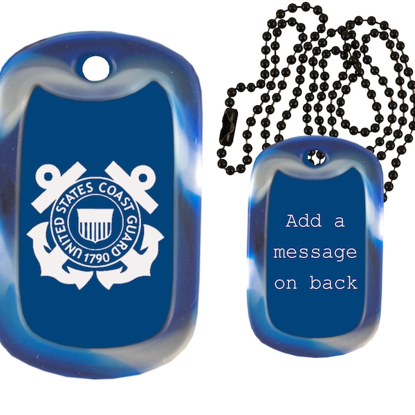 Coast Guard Dog Tag Necklace - Custom Engraved Military Dog Tag Necklace - Choose Tag Color, Silencer Color, and Add a Personal Message