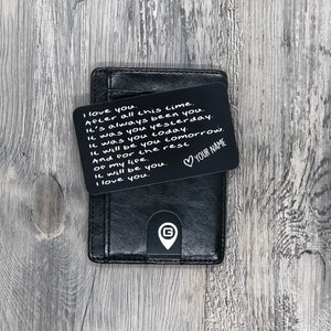 Tarjeta de billetera de metal personalizada con texto, foto, mensaje escrito a mano, inserto de tarjeta de billetera grabado con láser, tarjeta de mensaje personalizada