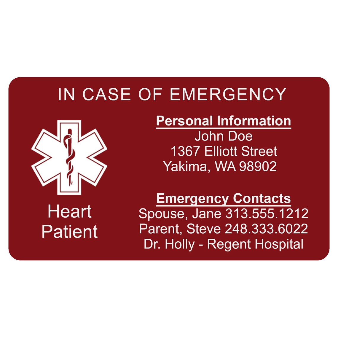 Medical Alert ID Wallet Card Laser Engraved Anodized - Etsy
