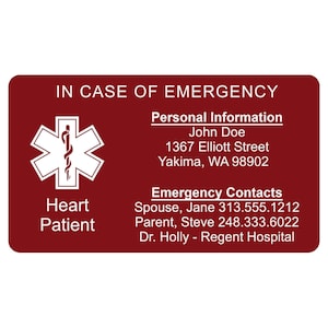 Medical Alert ID Wallet Card - Laser Engraved Anodized Aluminum Card - Easy Read - Choose Card Color and Add Your Information - Made in USA