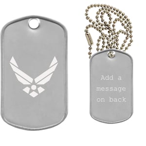 Air Force Dog Tag Necklace - Custom Engraved Military Dog Tag Necklace - Choose Tag Finish, Silencer Color, and Add a Personal Message