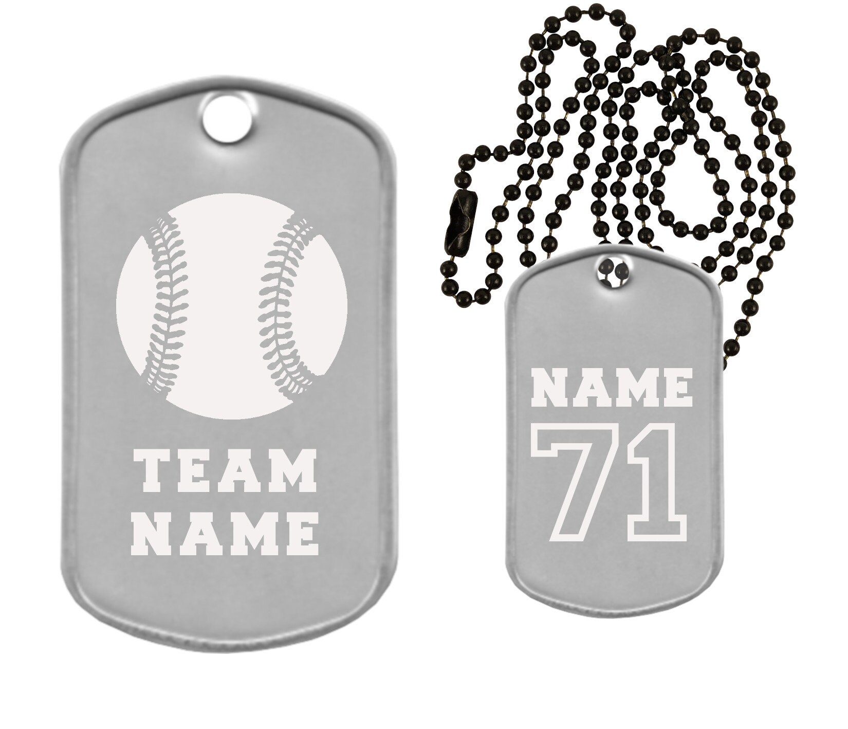 Baseball Team Dog Tag Necklace Custom Engraved Dog Tag Etsy