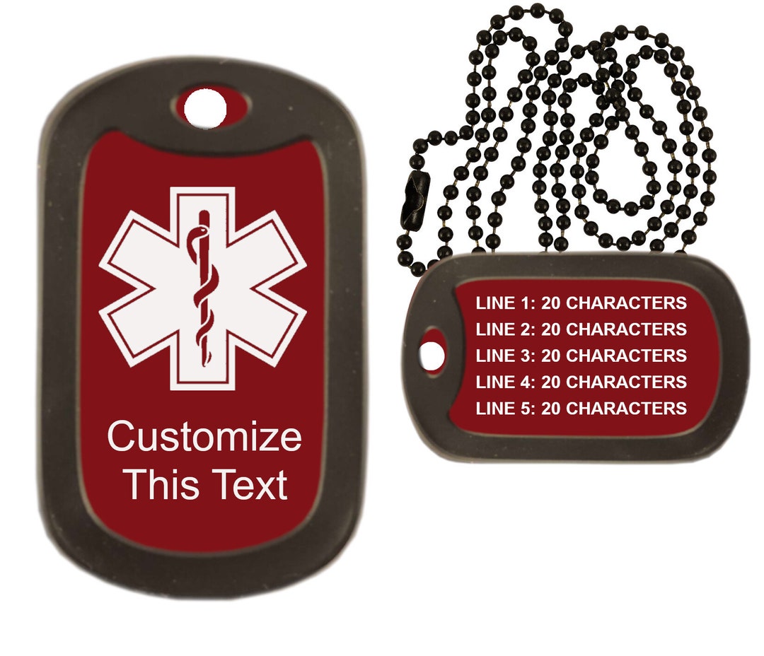 Medical Alert Identification Tag Necklace - Custom Engraved Dog Tag ...