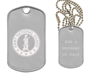 US National Guard Dog Tag Necklace - Custom Engraved Military Dog Tag - Choose Tag Finish, Silencer Color, and Add a Personal Message