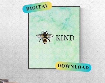 Bee Kind, Spread Kindness motivierende Wandkunst ~ DIGITAL DOWNLOAD