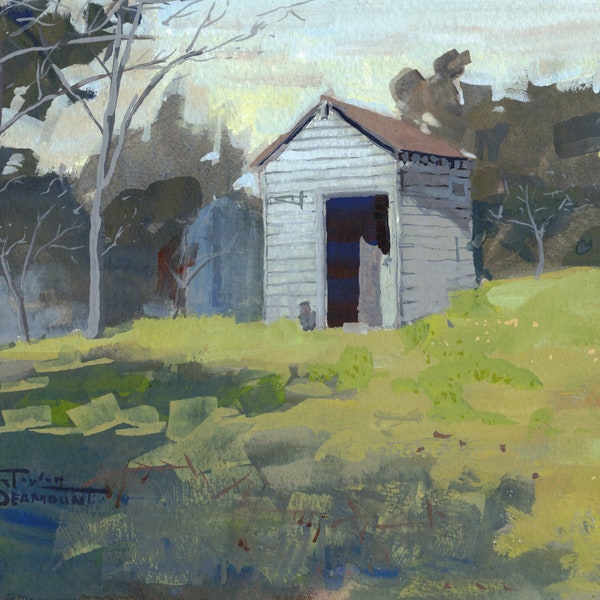 Original: Shed in Larkin Valley, Small Plein Air Gouache Watercolor Painting