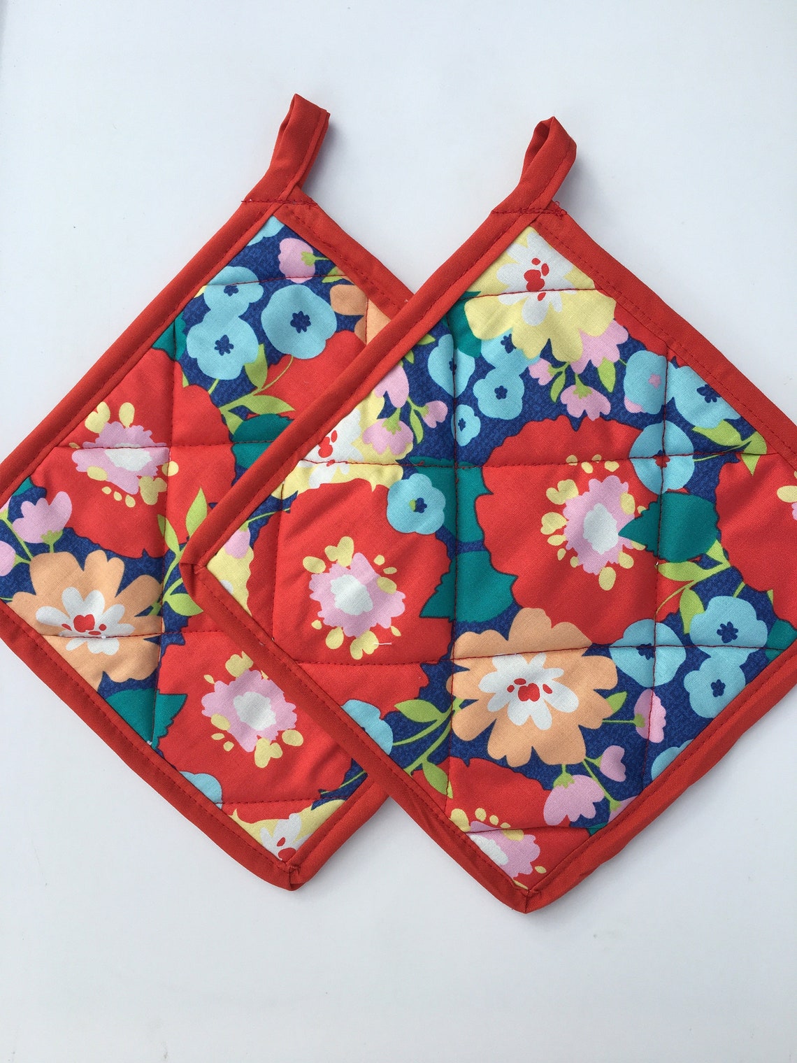 Red Flowers Potholders Etsy