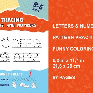 Tracing Letters and Numbers, Alphabet Worksheets, Printable, Coloring, Homeschool, Kindergarten, Easy Learning, DIGITAL DOWNLOAD