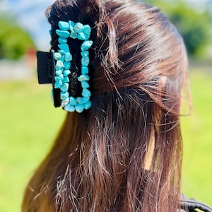 Handmade Crystal Hair Clips | 4-Inch Genuine Turquoise, Rose Quartz & Amethyst | Boho Hair Accessory
