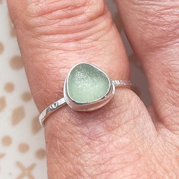 Seafoam Green Seaglass Ring | Pale Green Seaglass Ring | Cornish Sea Glass Ring | Cornwall Jewellery | Handmade Jewellery