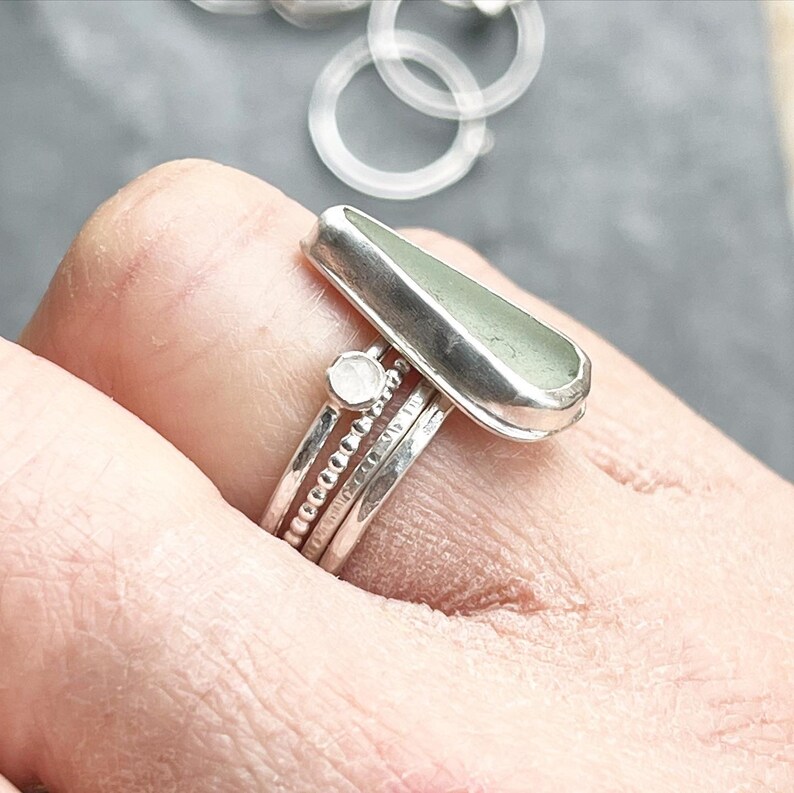Silver Stackable Rings Ocean Custom Stacking Ring Set | Colour Choice | Sea Glass Ring | Stacking ...