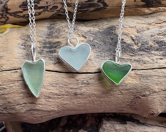 Sea Glass Heart Necklace | Heart Necklace | Sea Glass | Cornish Sea Glass Necklace | Beach Glass Necklace | Sterling Silver Necklace