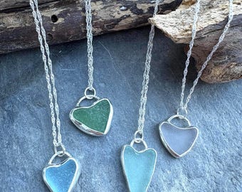 Sea Glass Heart Necklace | Heart Necklace | Sea Glass | Cornish Sea Glass Necklace | Beach Glass Necklace | Sterling Silver Necklace