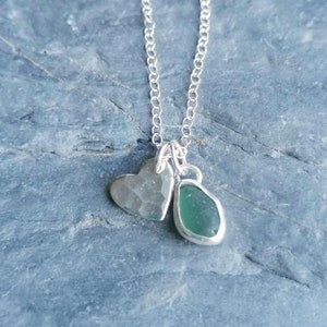 Choose Your Colour | Sea Glass Necklace | Heart Necklace | Silver Hammered Heart Necklace | Cornish Jewellery | Sea Glass Jewellery | Unique