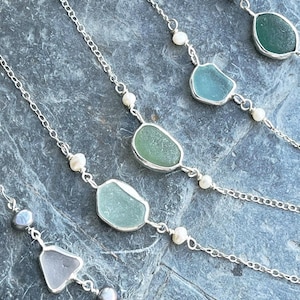 Sea Glass And Pearls Necklace | Rare Sea Glass Necklace | Cornish Sea Glass Necklace | Handmade Jewellery | Cornwall Gift