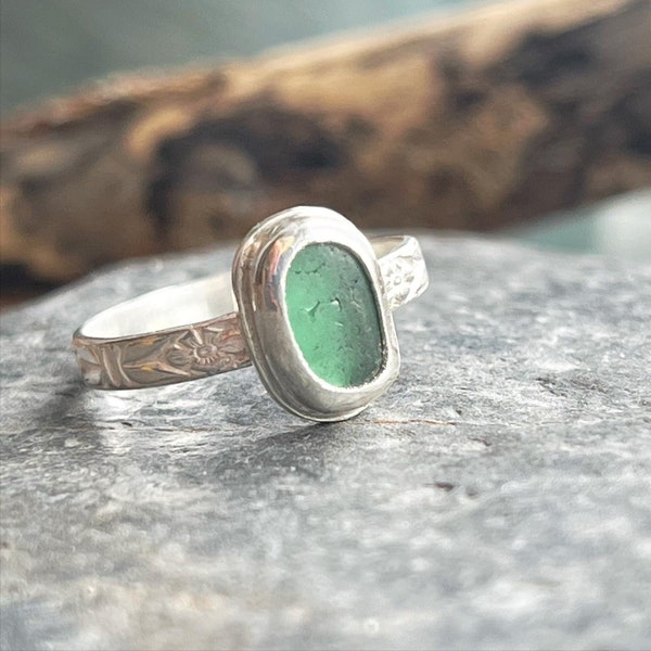 Into The Deep Sea Glass Ring | Teal Green Sea Glass Ring | Teal Ring | Cornwall Jewellery | Handmade Jewellery |