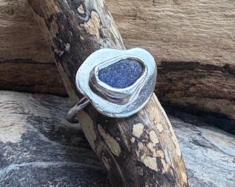Sea Glass Ring | Blue Sea Glass Ring | Rockpool Ring | Seaglass Ring | Sea Glass Ring | Cornwall Jewellery | Handcrafted Jewellery | Size P
