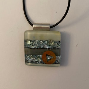 Silver and Gold Glass Pendant with  serenity prayer on back, serenity, recovery, graphic art, barbara lolli design