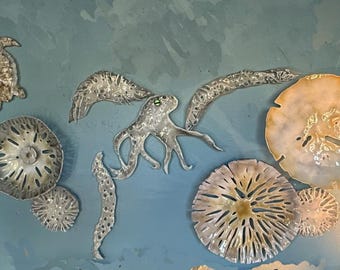 One of a Kind Ocean Glass Wall Art – Octopus Garden in Fused Glass & Photography - fine art collaboration for the sea lover
