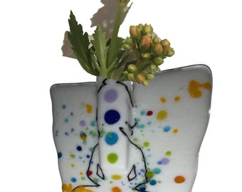 Yoga Chakra Art Pocket Vase, Chakra colors, fused glass gift vase, zen art, wall vase
