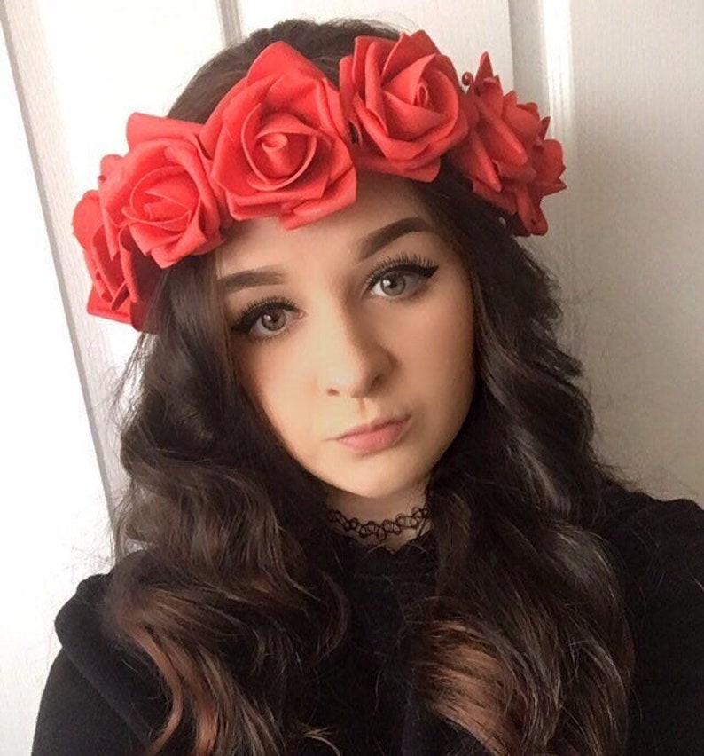 Black Rose Headband Flower Crown Flower Halo Rose Crown Boho Festival Rave