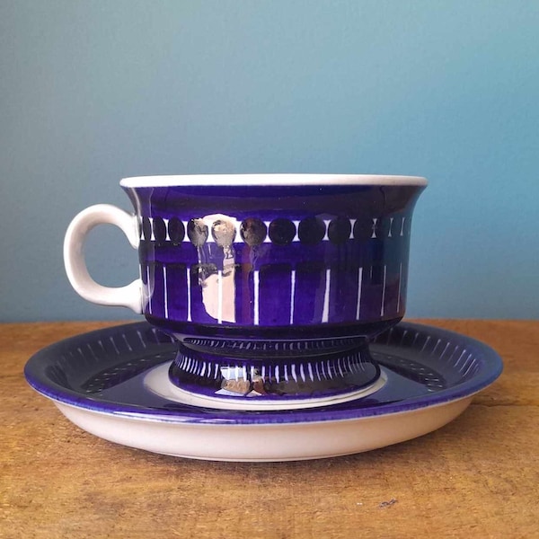 Arabia Finland Valencia Cup and Saucer, Ulla Procope | Blue, White, Scandinavian Pottery