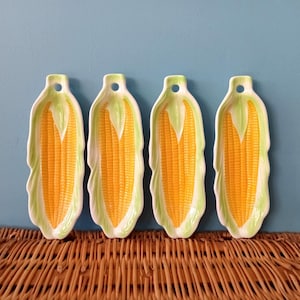 Set (4) Ceramic Painted Corn on the Cob Dishes, Vintage Japan, Japanese Pottery, Summer BBQ