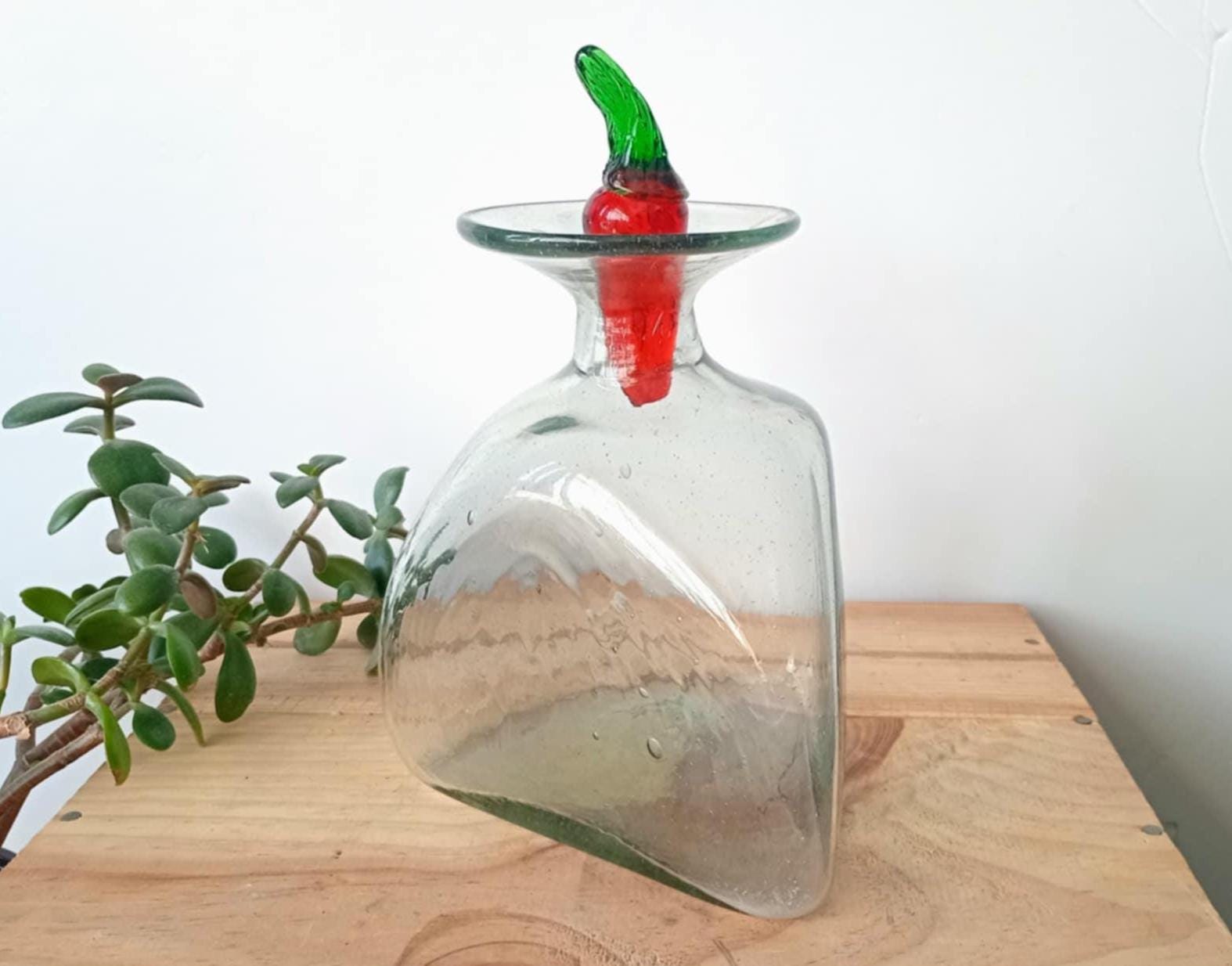 Glass Decanter Red Chili Pepper Stopper, Mexico, Tequila