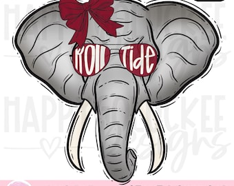 Crimson Roll  Hand drawn mascot, Elephant wearing sunnies, Bama mascot elephant, football mascot, PNG file, digital download