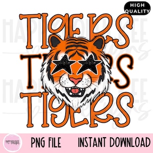 Preppy Tigers PNG, Tigers Mascot, Girly Mascot Digital download, School Spirit, School Mascot, Stars with Glitter