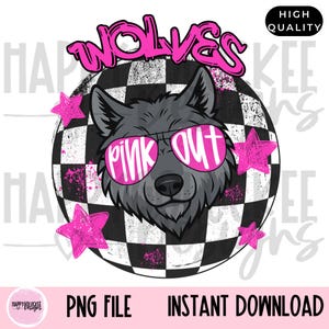 Pink OUT Wolves PNG, Wolves Mascot, Wolf Mascot Digital download, School Spirit, Dog, Breast Cancer Awareness
