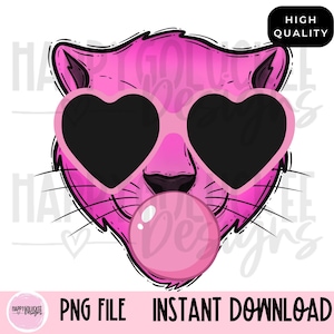 Pink panther blowing bubble, Preppy Mascot, Mascot wearing sunglasses School Spirit, Digital Download, October, football, great for DTF