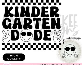 Kindergarten Dude PNG, Smile Dude with Glasses, Checkered, Back to school png, First day of school png, Cool Kid, digital download cricut