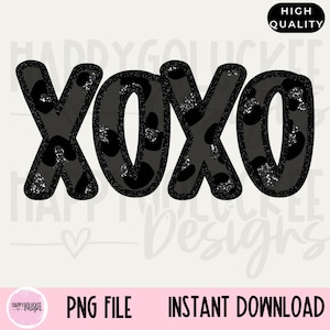 Faux Sparkle Xoxo PNG, Digital Download, Valentines Day design, Faux Sequin PNG, Valentines, Black Leopard Glitter, DTf sublimation ready