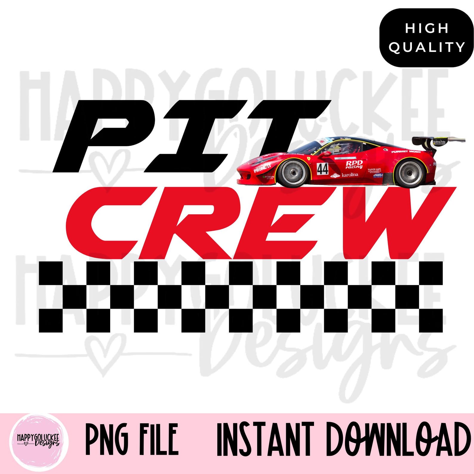 Pit Crew Checkered Race Car Png, Red Race Car, Automotive, Bold Letters ...
